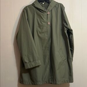 Komitor Olive Green Hooded Trench Coat with Button Details and Pockets, Size L